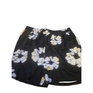 OB Mens Black Floral Print Swim Trunks Shorts Medium‎ Drawstring